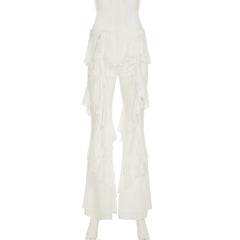 Ruffle irregular mesh solid low rise pant