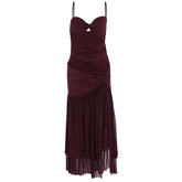 Hollow out ruched slit v neck cami cut out maxi dress