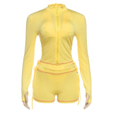Long sleeve gloves zip-up stitch 4 piece pant set