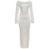 Long sleeve hollow out button maxi skirt set