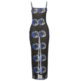 Flower print mesh cami maxi dress