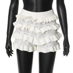 Ruffle knitted solid short pant
