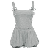 Square neck bowknot short pant set