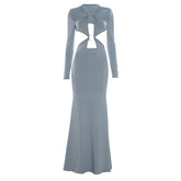 Long sleeve o ring hollow out cut out maxi dress