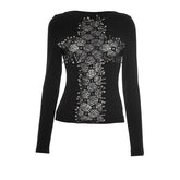 Cross pattern long sleeve crewneck top