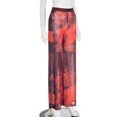 Contrast print mesh medium rise pant