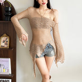 Long sleeve one shoulder irregular top