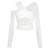 Long sleeve ruched hollow out cut out top