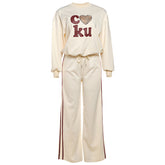 Crewneck long sleeve letter pattern drawstring pant set