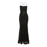 Cross back mesh spaghetti strap maxi dress