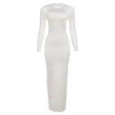 Crewneck long sleeve backless solid maxi dress