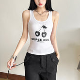 U neck letter pattern sleeveless tank top