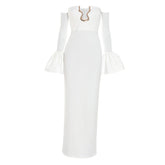 Notch neck gloves off shoulder maxi dress