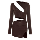 Long sleeve hollow out slit dress