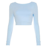 Long sleeve backless button crop top