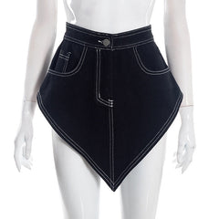 Denim stitch button mini skirt