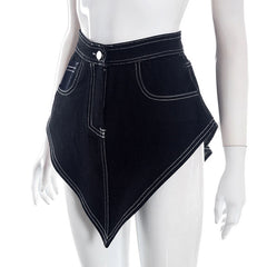 Denim stitch button mini skirt