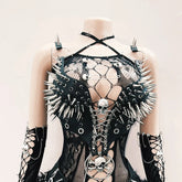 Hollow out rivet applique metal chain o ring cut out top