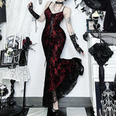 V neck flower applique lace cami maxi dress