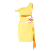 Irregular hollow out butterfly applique cut out mini dress