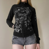 Long sleeve high neck abstract zip-up coat top