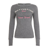 Long sleeve crewneck letter print top
