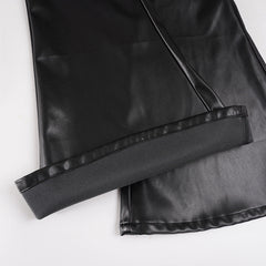 PU leather buckle low rise pant