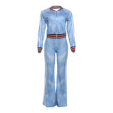 Zip-up long sleeve pocket "22" pattern pant set