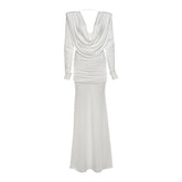 Long sleeve cowl neck ruched solid maxi dress