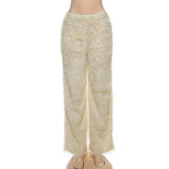 Fluffy solid medium rise straight leg pant
