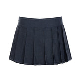 Pleated denim A line zip-up mini skirt