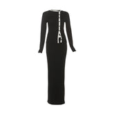 Button crewneck long sleeve maxi skirt set