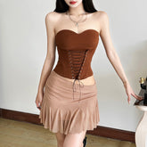 Ruffle mesh ruched mini skirt