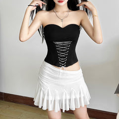 Ruffle mesh ruched mini skirt