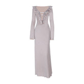 Ruffle long sleeve zip-up v neck maxi dress