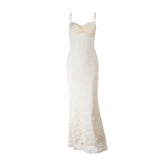 Ruched lace zip-up cami maxi dress