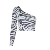 One shoulder long sleeve zebra print top