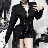 Long sleeve zip-up v neck top