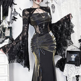 Long flared sleeve lace shrug top