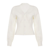 Long sleeve v neck button knitted top