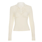 High neck long sleeve button sweetheart pattern top