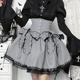 Striped print lace hem bowknot mini skirt