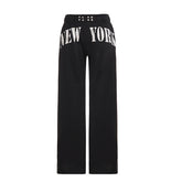 Pocket letter pattern medium rise straight leg pant