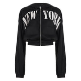 Hoodie long sleeve zip-up letter pattern top