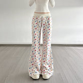 Drawstring print contrast low rise wide leg pant