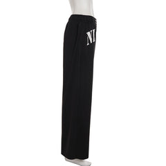 Pocket letter pattern medium rise straight leg pant