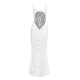 Ruched u neck lace solid cami maxi dress