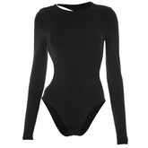 Crewneck long sleeve button backless bodysuit