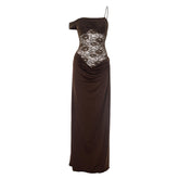 Ruched lace irregular button cami maxi dress