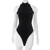 Ruched crewneck off shoulder mini dress